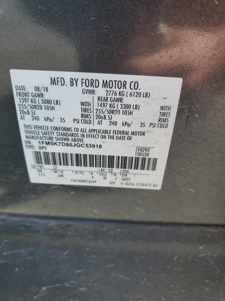 1FM5K7D86JGC53918 FORD EXPLORER 2018