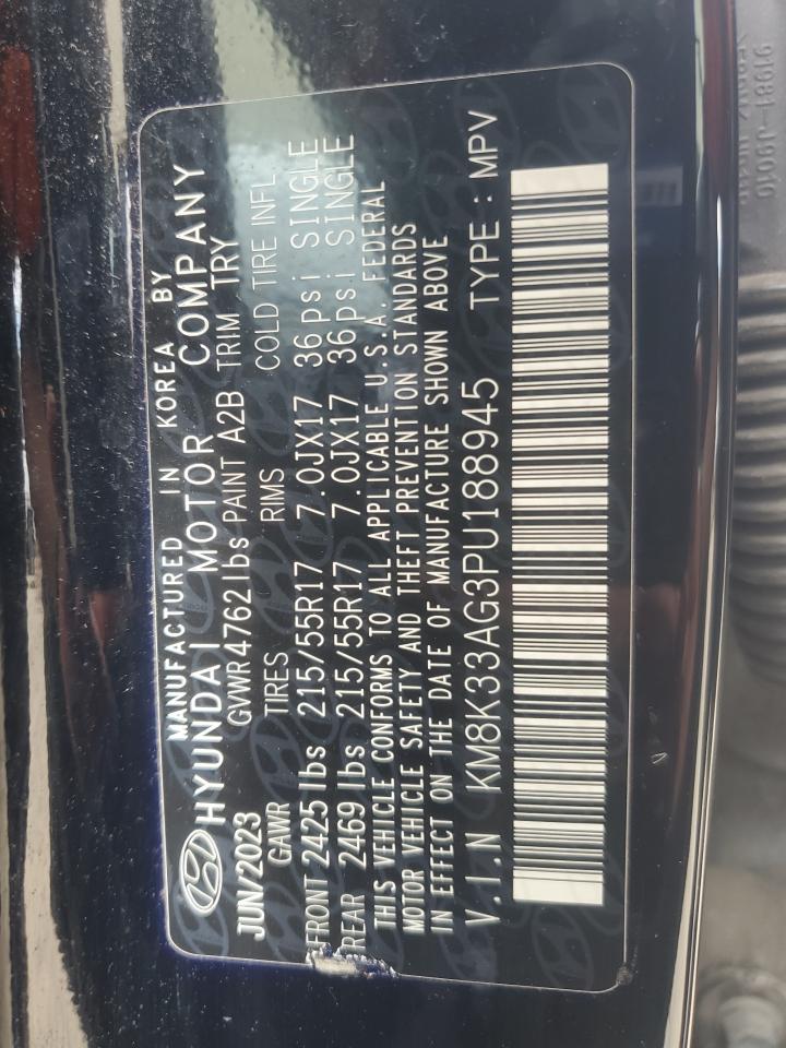 2023 Hyundai Kona Sel VIN: KM8K33AG3PU188945 Lot: 62101205