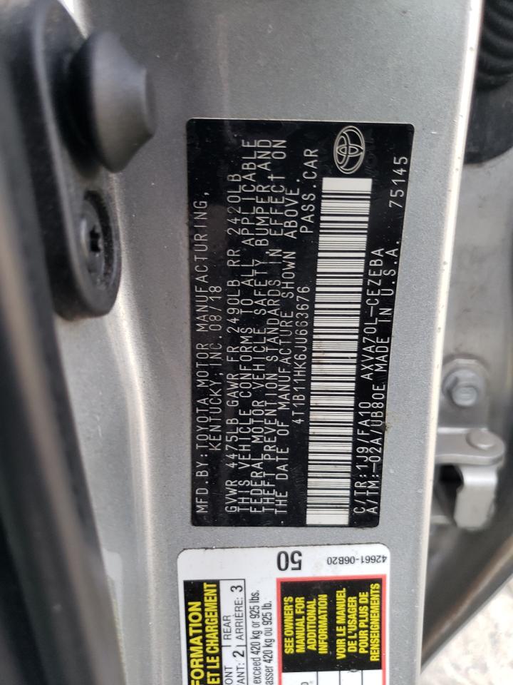 4T1B11HK6JU663676 TOYOTA CAMRY 2018