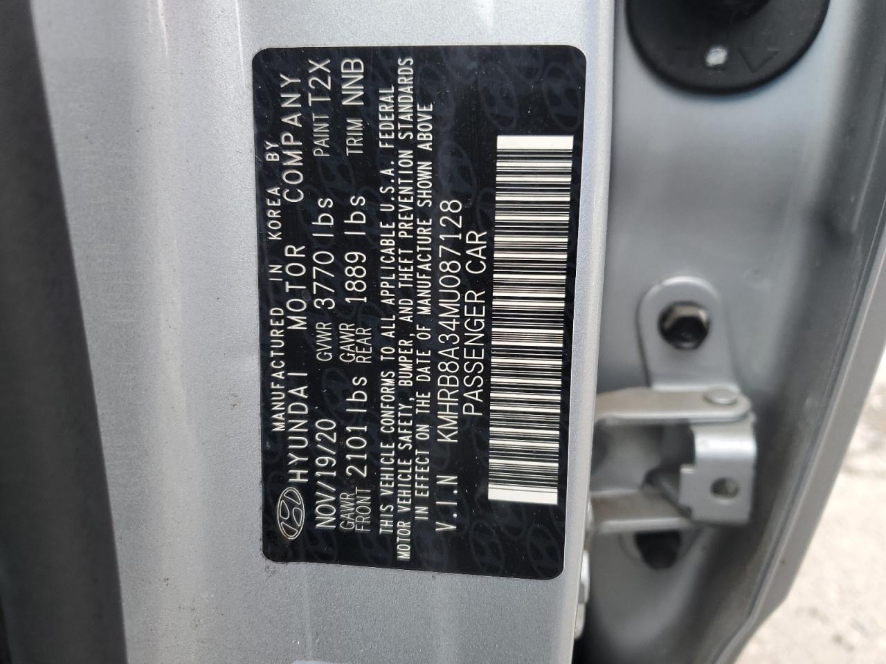 2021 Hyundai Venue Se VIN: KMHRB8A34MU087128 Lot: 62302075