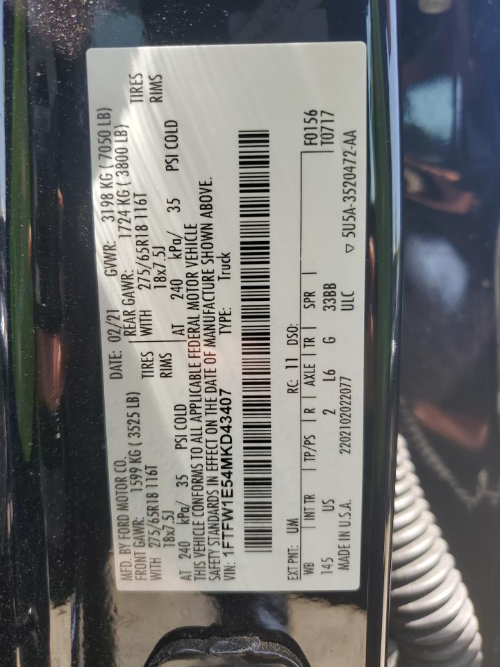 1FTFW1E54MKD43407 FORD F-150 2021