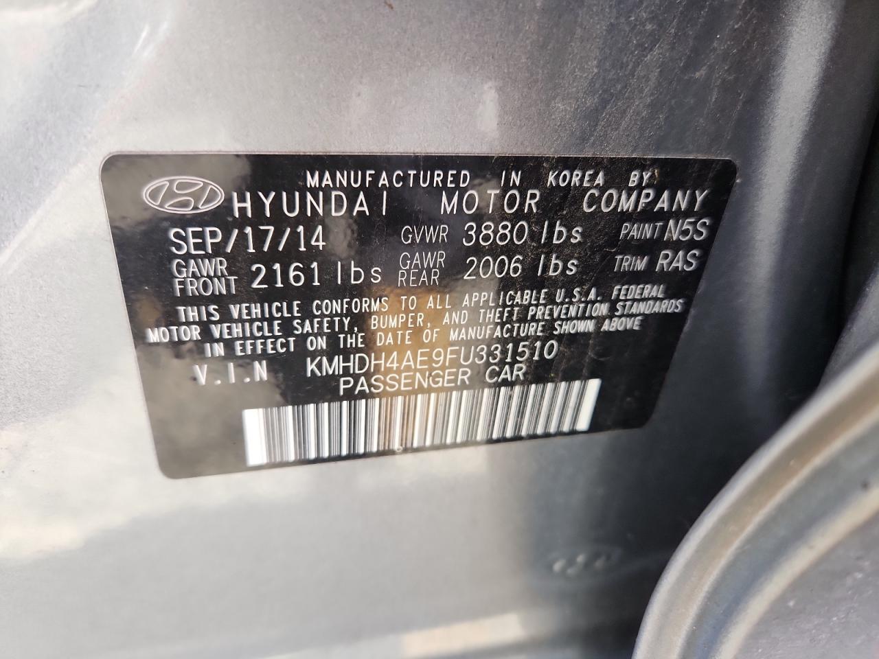 2015 Hyundai Elantra Se VIN: KMHDH4AE9FU331510 Lot: 62878765