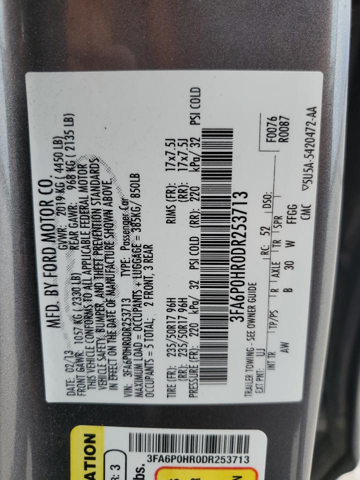 2013 Ford Fusion Se VIN: 3FA6P0HR0DR253713 Lot: 63047965