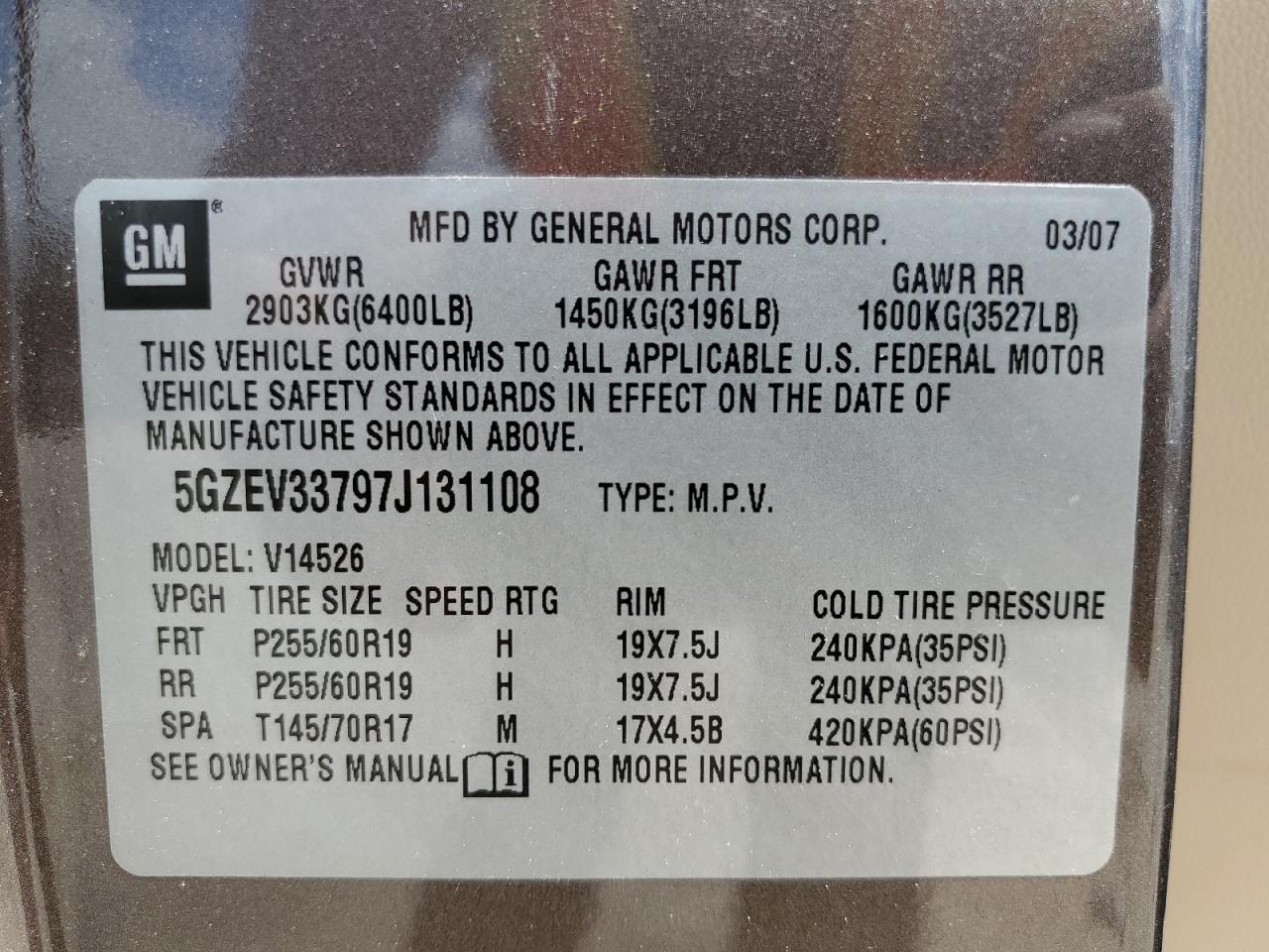 2007 Saturn Outlook Special VIN: 5GZEV33797J131108 Lot: 60428735