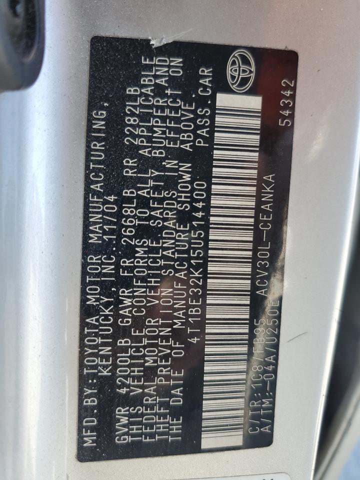 TOYOTA CAMRY 2005 VIN 4T1BE32K15U514400 photo 13