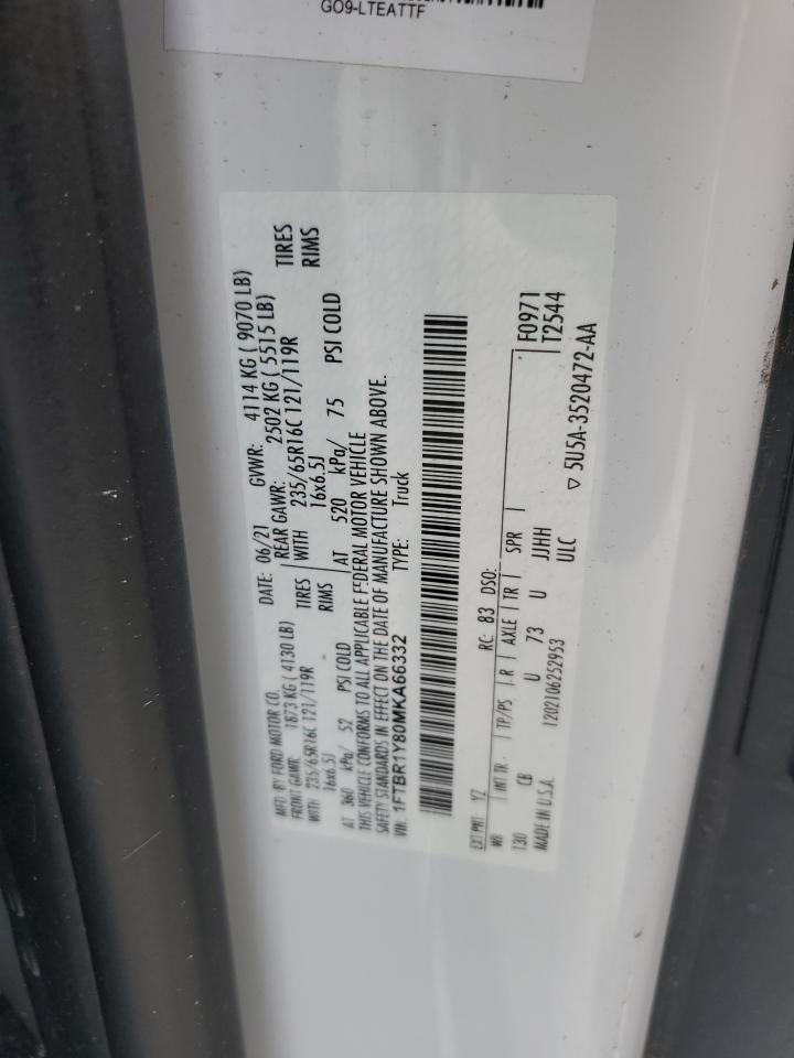 2021 Ford Transit T-250 VIN: 1FTBR1Y80MKA66332 Lot: 60969155