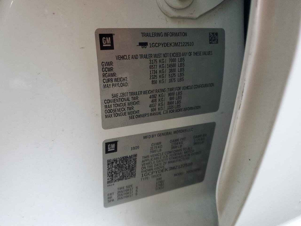 1GCPYDEK3MZ122510 CHEVROLET ALL Models 2021