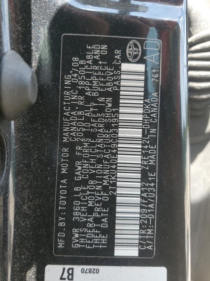 2009 Toyota Corolla Matrix VIN: 2T1KU40E49C031951 Lot: 62841255