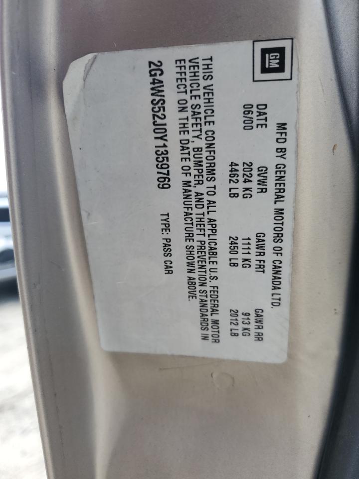 2000 Buick Century Custom VIN: 2G4WS52J0Y1359769 Lot: 60862305