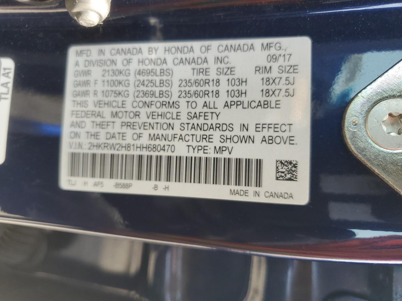 2HKRW2H81HH680470 HONDA CRV 2017