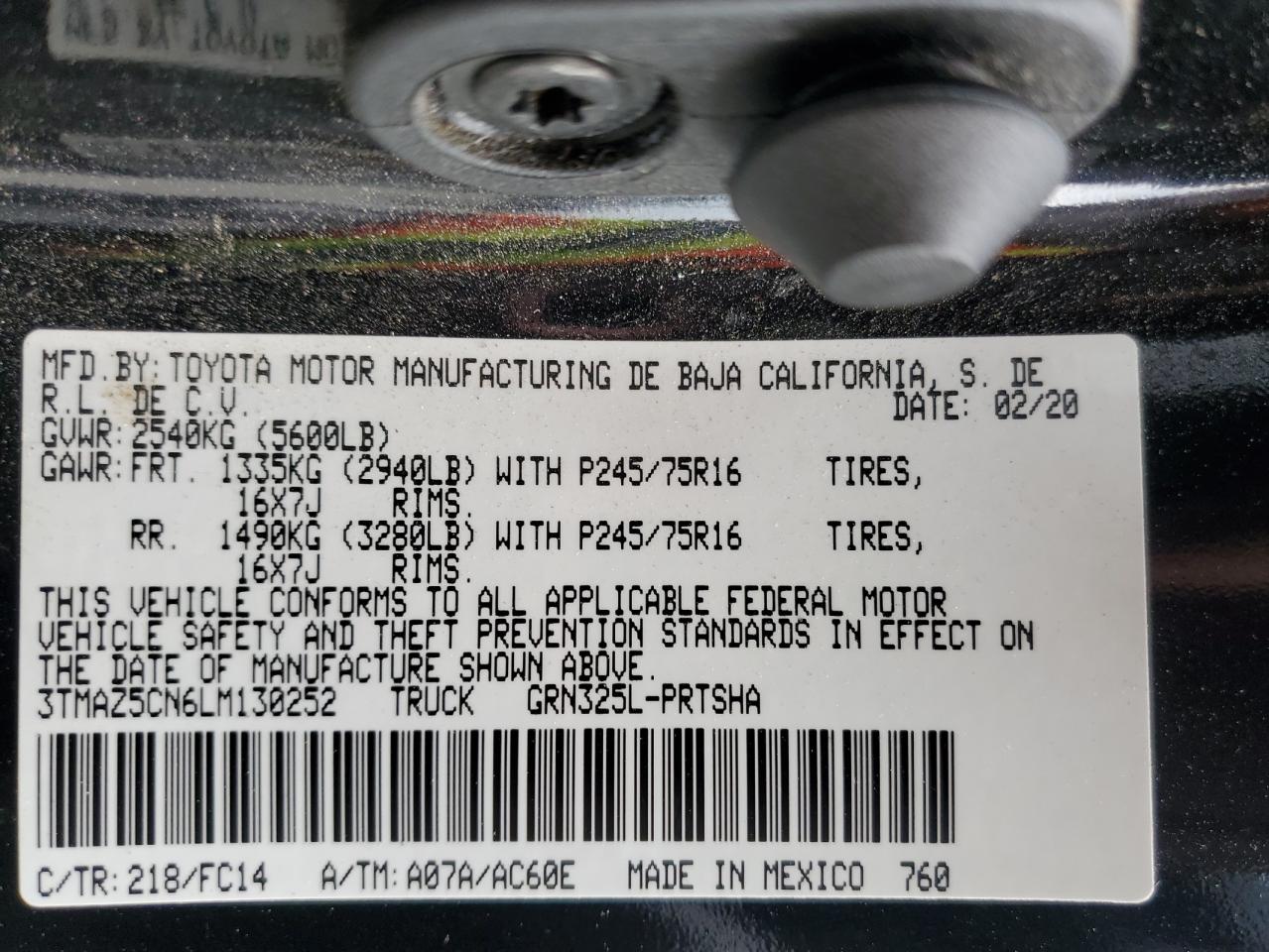 2020 Toyota Tacoma Double Cab VIN: 3TMAZ5CN6LM130252 Lot: 61939805