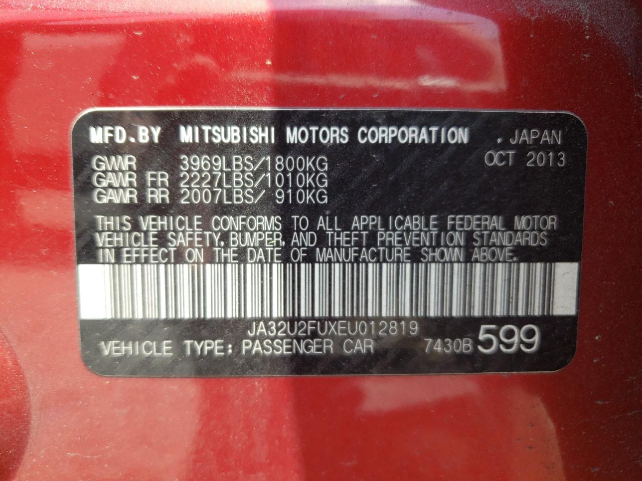 2014 Mitsubishi Lancer Es/Es Sport VIN: JA32U2FUXEU012819 Lot: 60149755