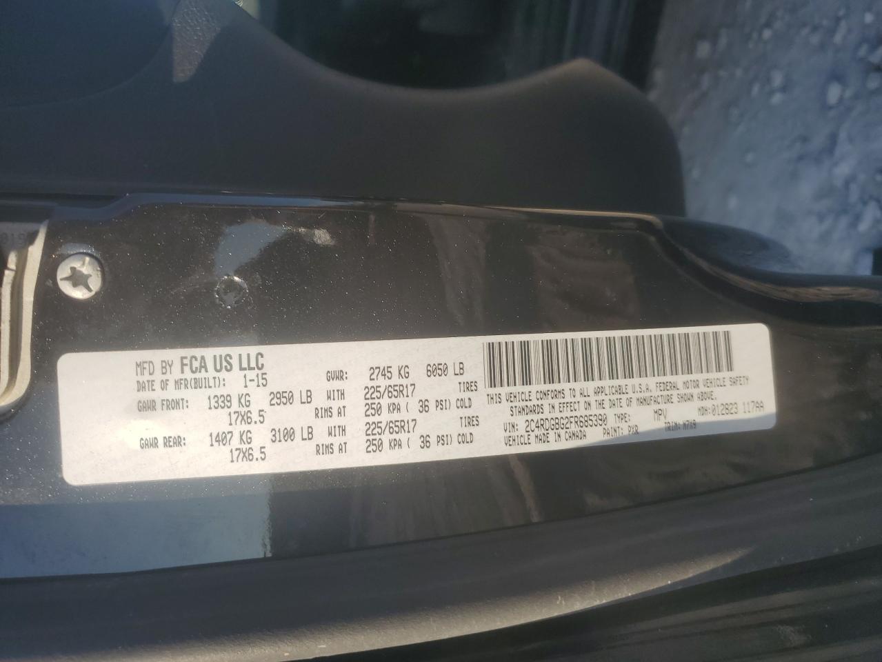 2015 Dodge Grand Caravan Se VIN: 2C4RDGBG2FR685390 Lot: 62400165