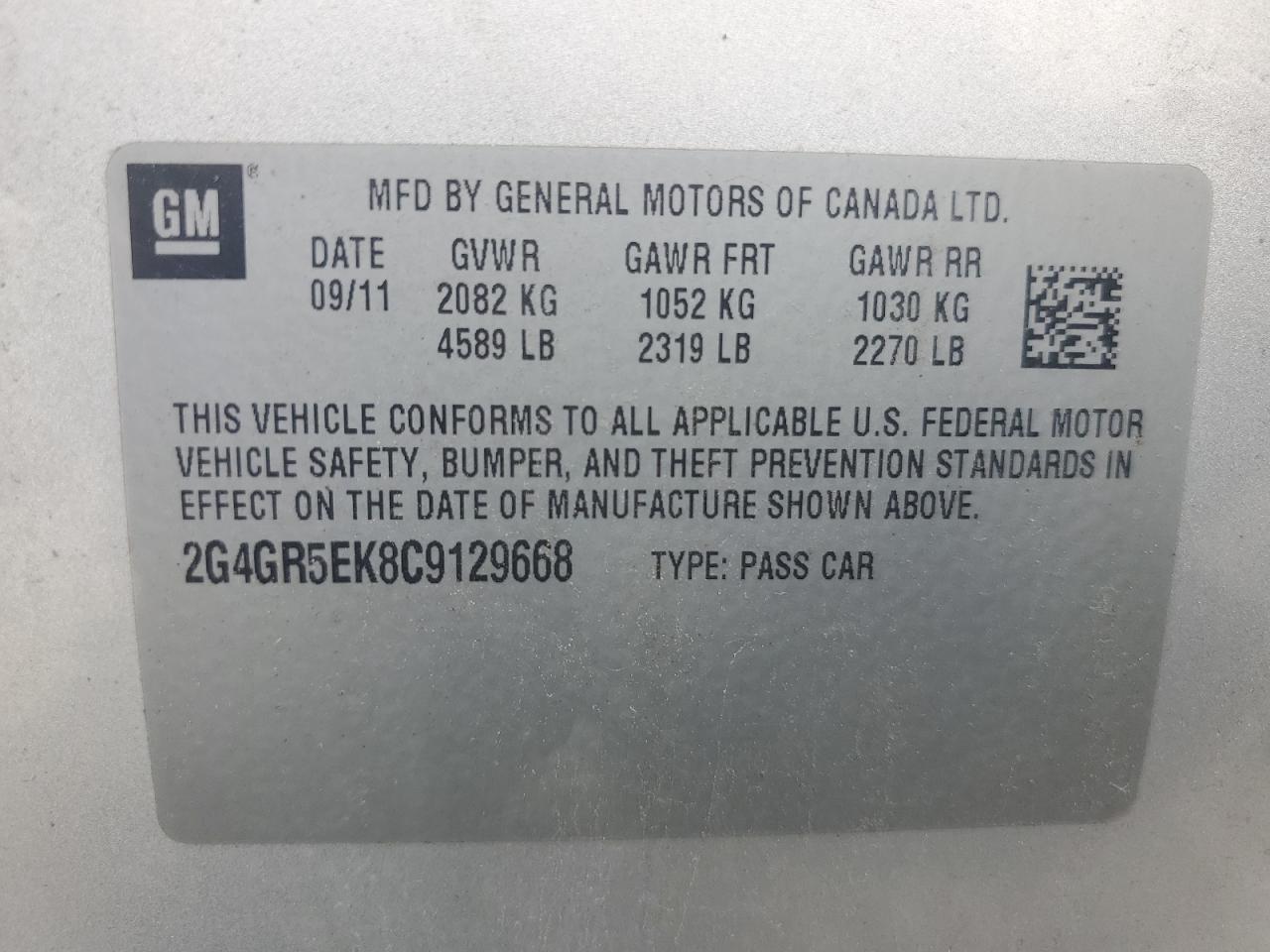 2012 Buick Regal VIN: 2G4GR5EK8C9129668 Lot: 60513995