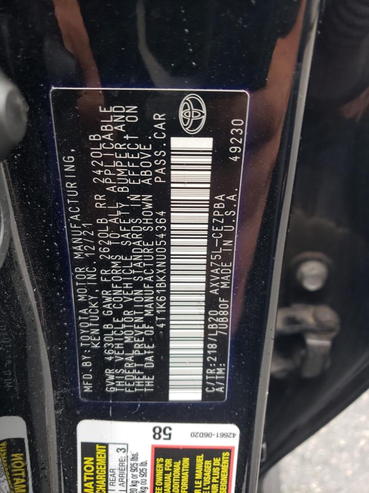 2022 Toyota Camry Xse VIN: 4T1K61BKXNU054364 Lot: 62498965