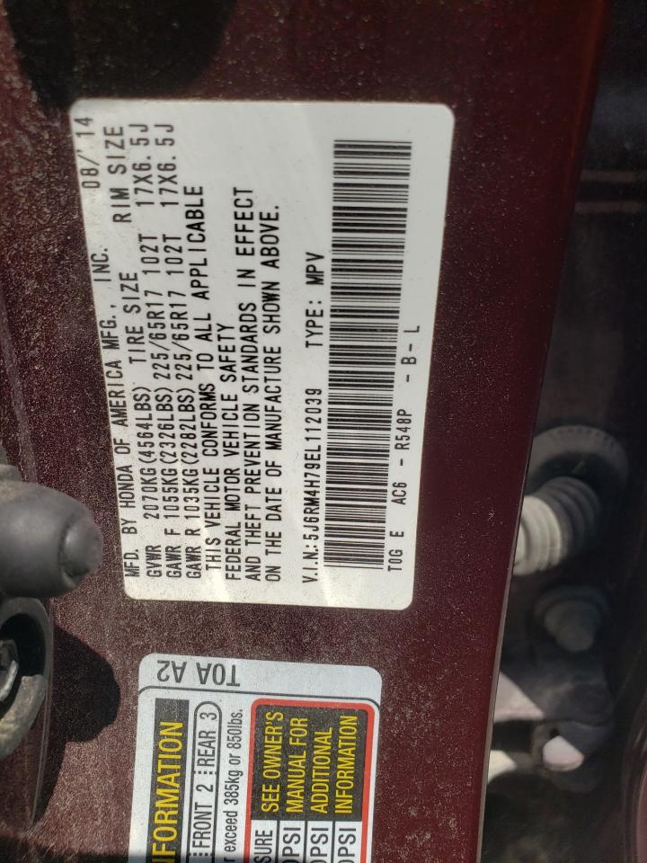 2014 Honda Cr-V Exl VIN: 5J6RM4H79EL112039 Lot: 62905205