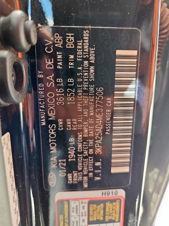 2021 Kia Rio S VIN: 3KPA25AD4ME377506 Lot: 62831285