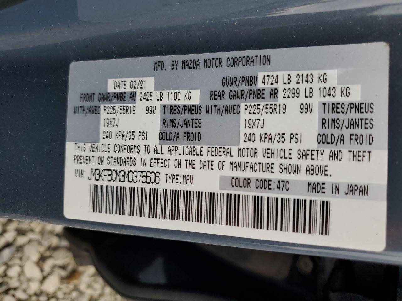 2021 Mazda Cx-5 Touring VIN: JM3KFBCM3M0375606 Lot: 62224735
