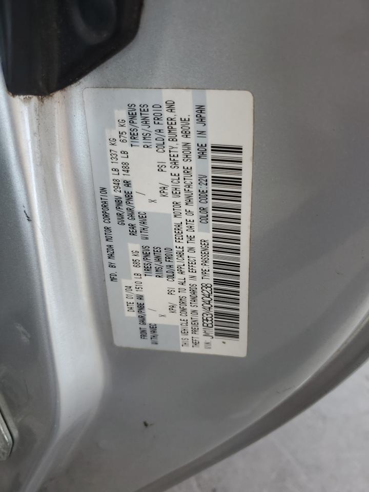 2004 Mazda Mx-5 Miata Base VIN: JM1NB353X40404238 Lot: 61601895