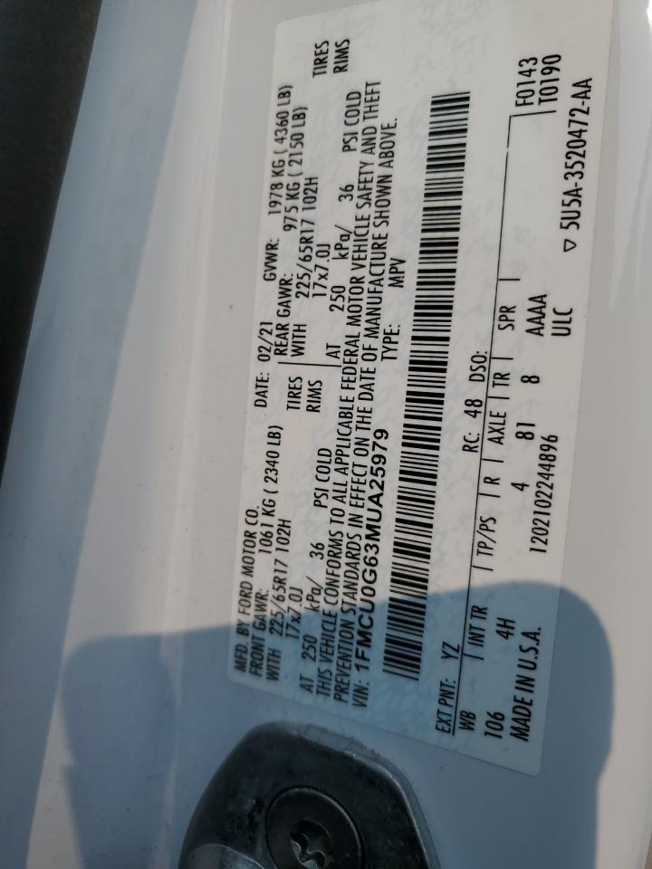 1FMCU0G63MUA25979 FORD ESCAPE 2021