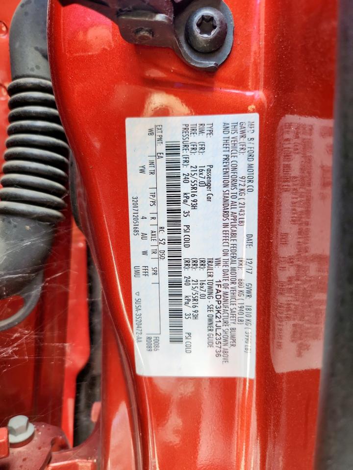 1FADP3K21JL235736 FORD FOCUS 2018