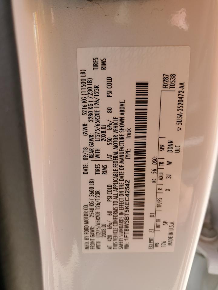 2019 Ford F350 Super Duty VIN: 1FT8W3BT5KEC42542 Lot: 62130815