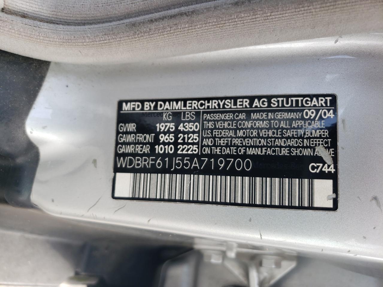 2005 Mercedes-Benz C 240 VIN: WDBRF61J55A719700 Lot: 61480685