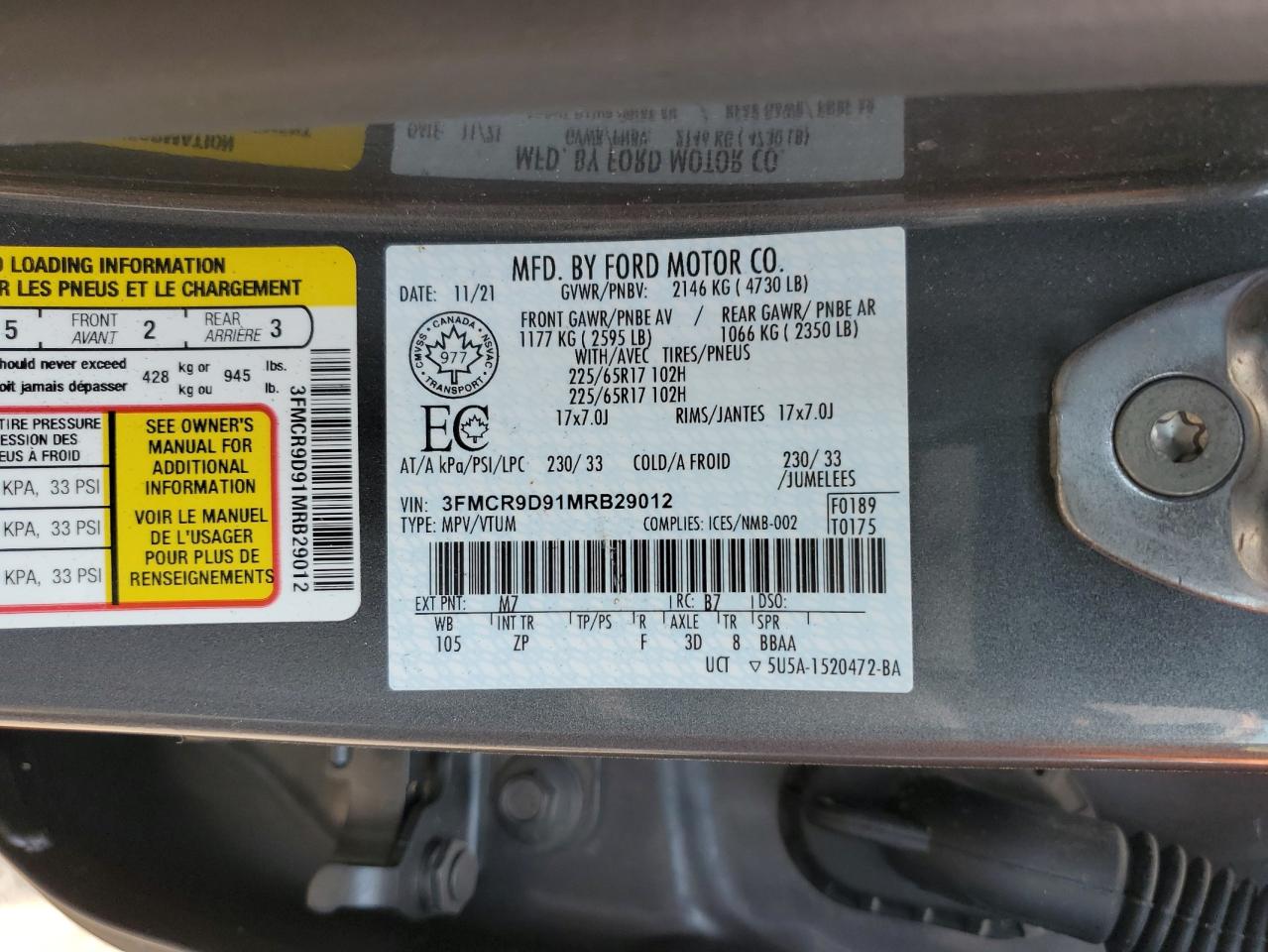 3FMCR9D91MRB29012 FORD BRONCO 2021