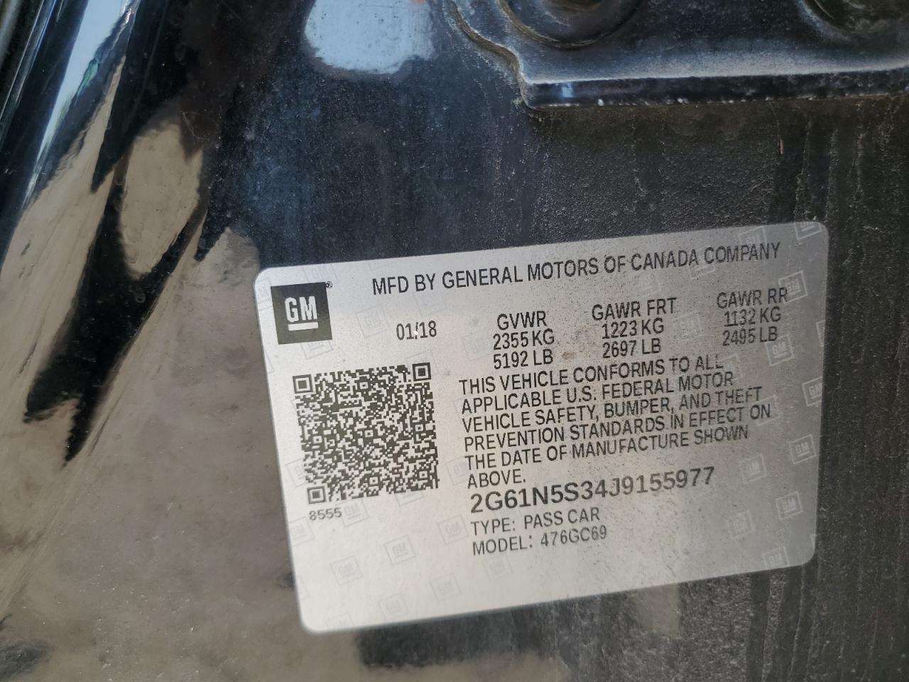 2018 Cadillac Xts Luxury VIN: 2G61N5S34J9155977 Lot: 62057755