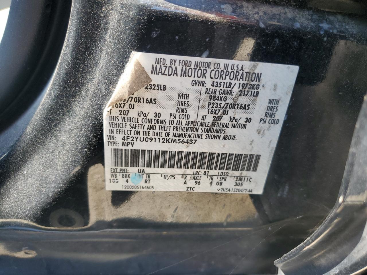 4f2yu09112km56437 4F2YU09112KM56437 2002 Mazda Tribute Lx