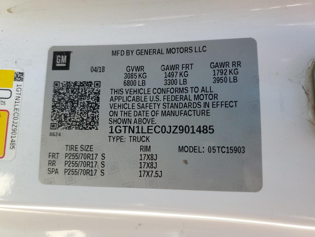 2018 GMC Sierra C1500 VIN: 1GTN1LEC2JZ901505 Lot: 61210875