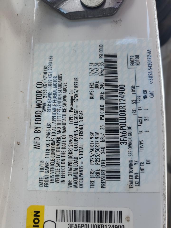 2019 Ford Fusion Se VIN: 3FA6P0LU0KR124900 Lot: 58969835