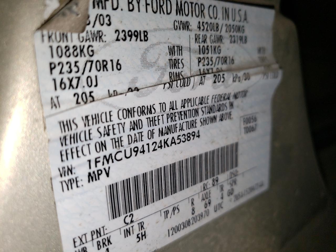 2004 Ford Escape Limited VIN: 1FMCU94124KA53894 Lot: 62788415