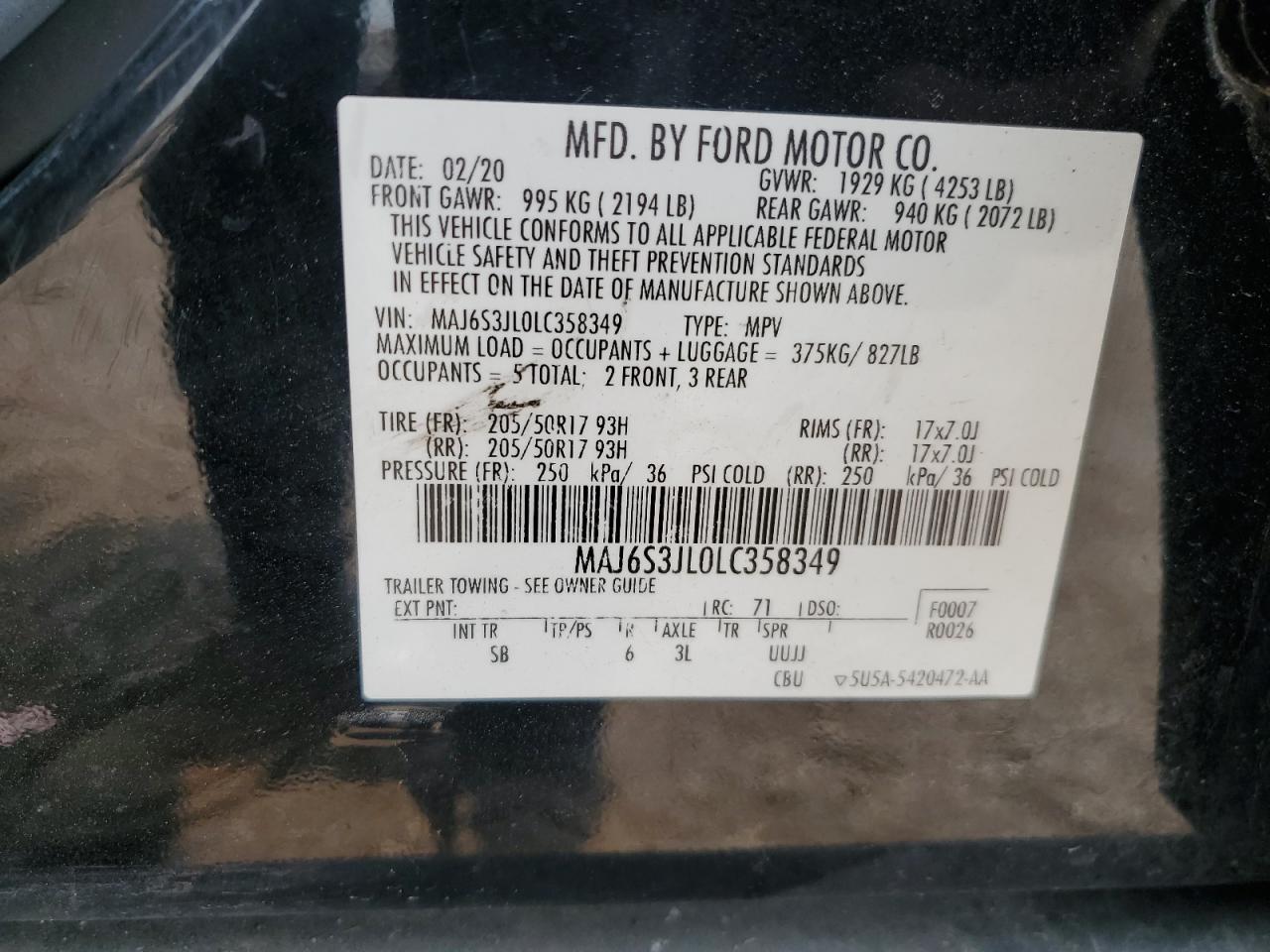 MAJ6S3JL0LC358349 FORD ECOSPORT 2020