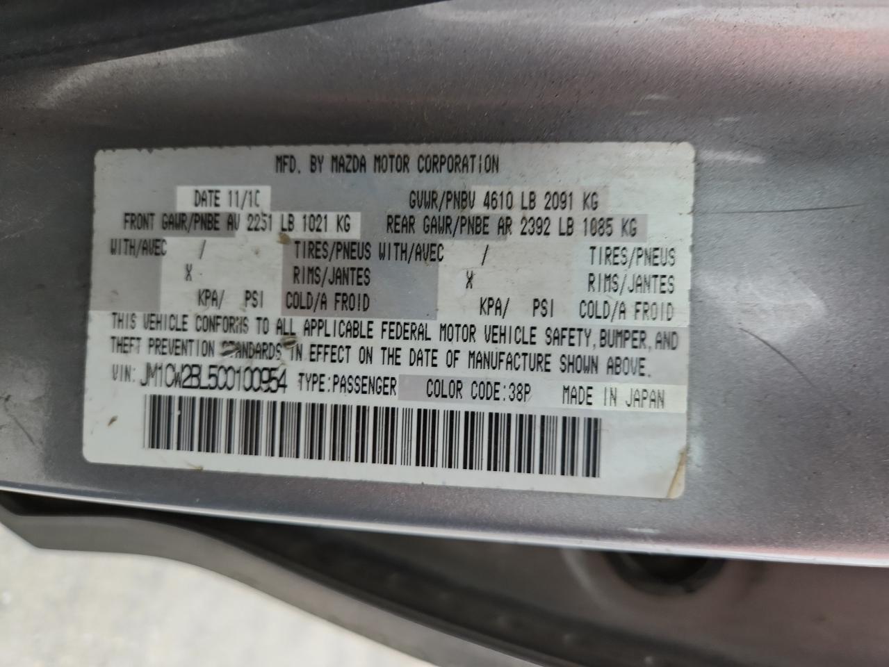 2012 Mazda 5 VIN: JM1CW2BL5C0100954 Lot: 60928235