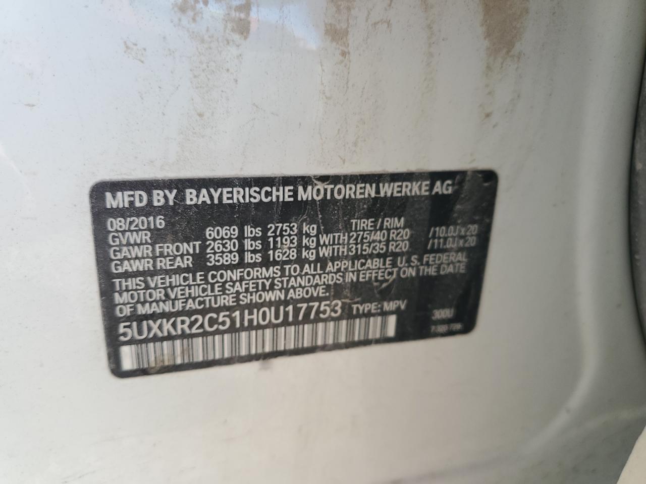 2017 BMW X5 Sdrive35I VIN: 5UXKR2C51H0U17753 Lot: 58737905
