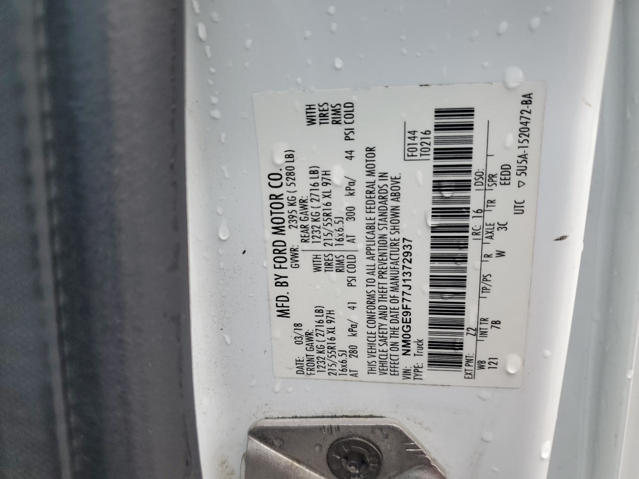 NM0GE9F77J1372937 FORD TRANSIT 2018