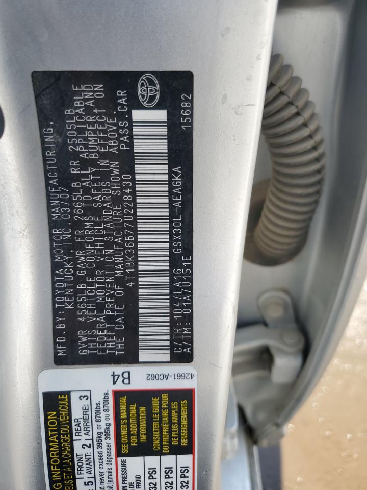 2007 Toyota Avalon Xl VIN: 4T1BK36B77U228430 Lot: 62363365