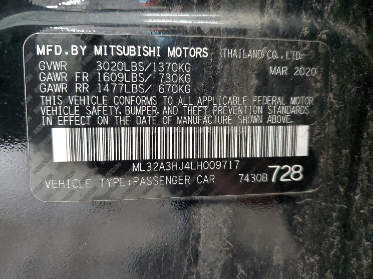 2020 Mitsubishi Mirage Es VIN: ML32A3HJ4LH009717 Lot: 62861745