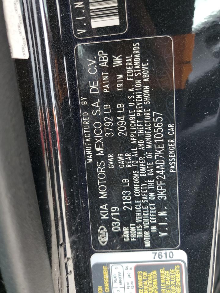 2019 Kia Forte Fe VIN: 3KPF24AD7KE105657 Lot: 62890145