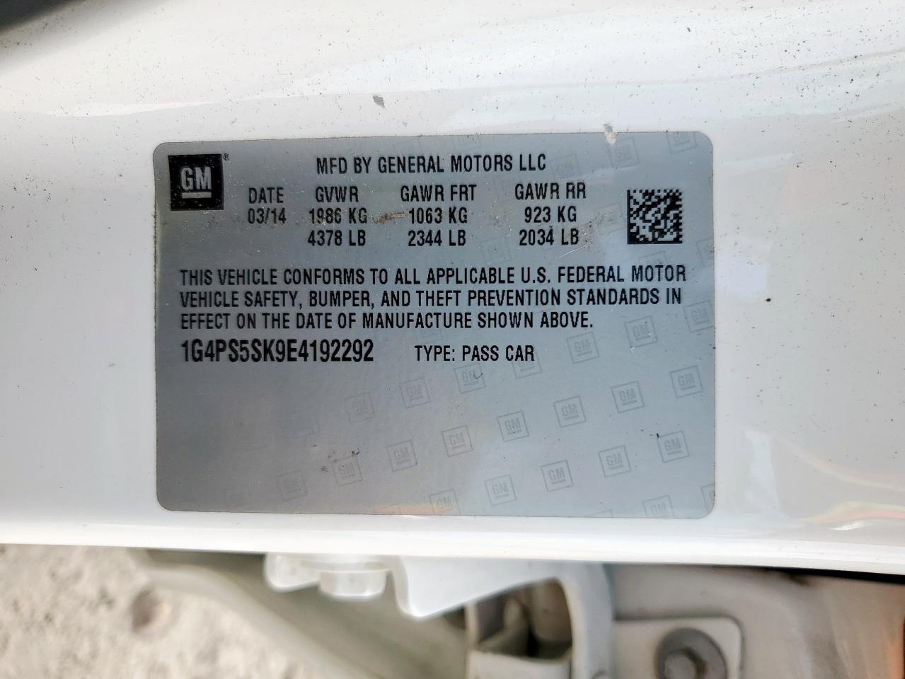 2014 Buick Verano VIN: 1G4PS5SK9E4192292 Lot: 60795705