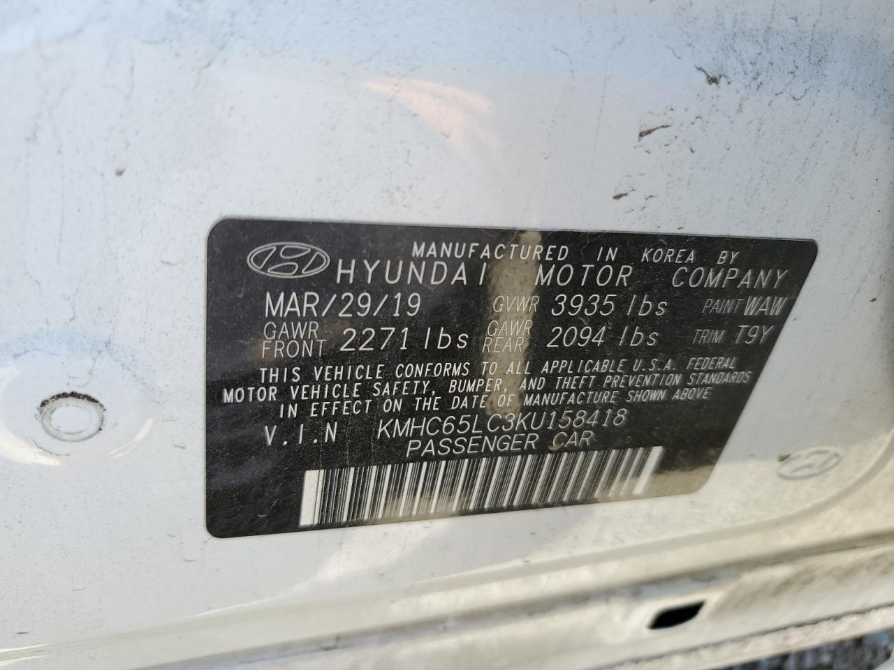 2019 Hyundai Ioniq Blue VIN: KMHC65LC3KU158418 Lot: 59308575