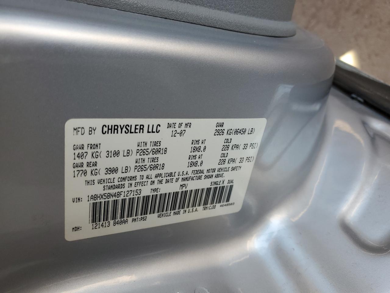 2008 Chrysler Aspen Limited VIN: 1A8HX58N48F127153 Lot: 60718185