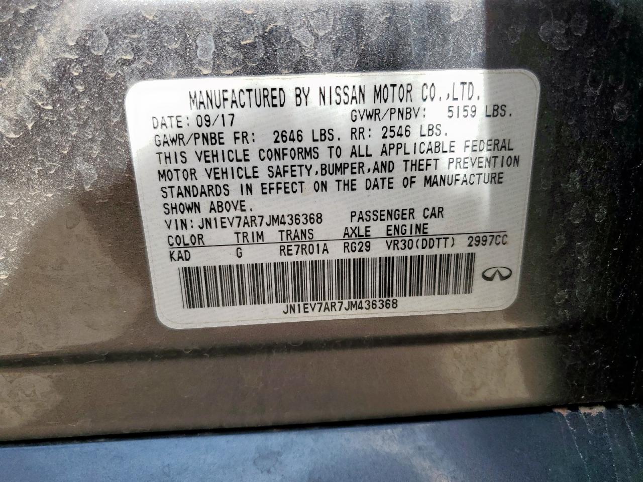 2018 Infiniti Q50 Luxe VIN: JN1EV7AR7JM436368 Lot: 60644985