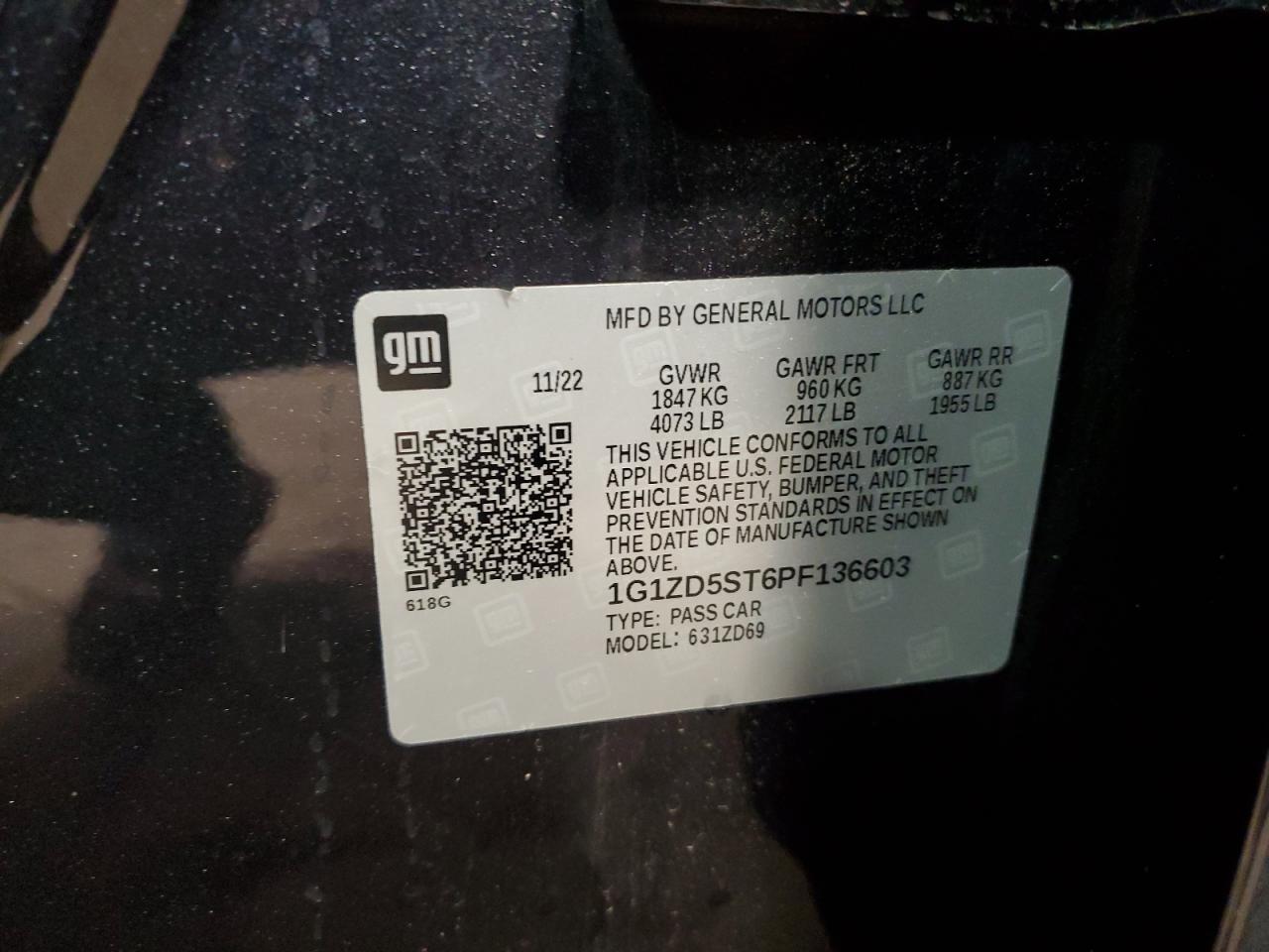 1G1ZD5ST6PF136603 CHEVROLET MALIBU 2023
