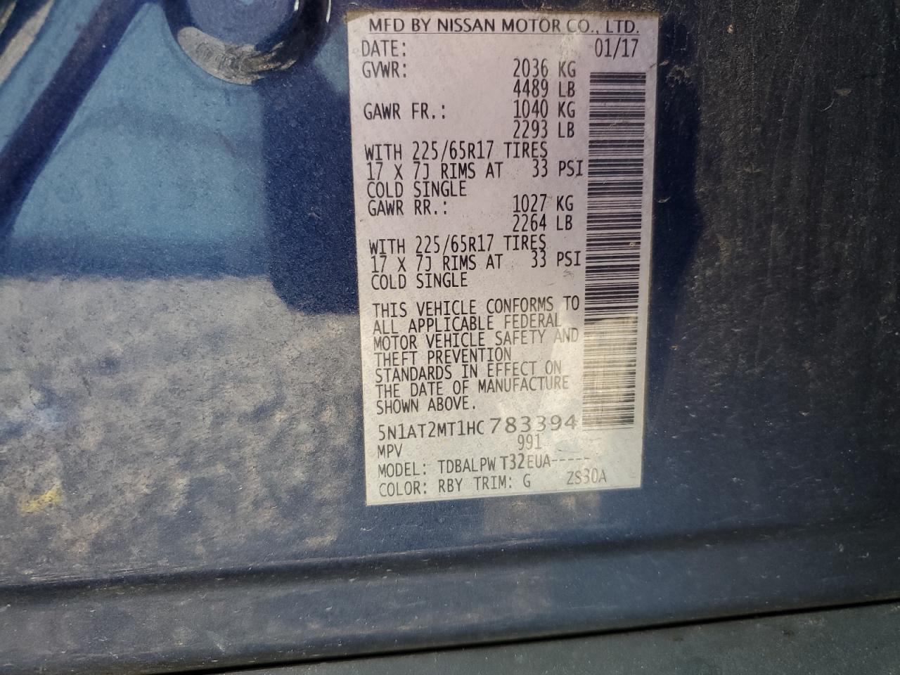 5N1AT2MT1HC783394 NISSAN ROGUE 2017