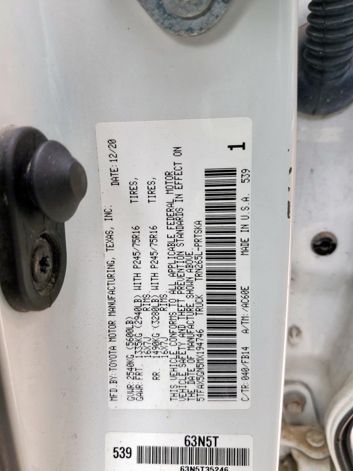2021 Toyota Tacoma Double Cab VIN: 5TFAX5GN5MX194746 Lot: 63009725