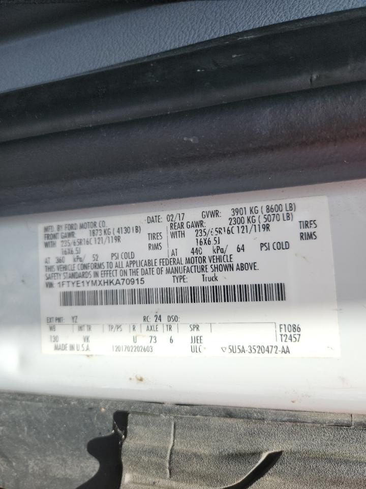1FTYE1YMXHKA70915 FORD TRANSIT 2017