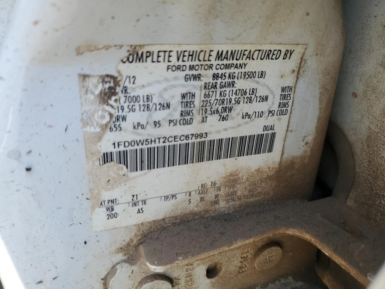 2012 Ford F550 Super Duty VIN: 1FD0W5HT2CEC67993 Lot: 61391885