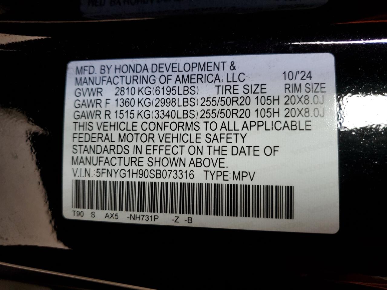 5FNYG1H90SB073316 HONDA PILOT 2025